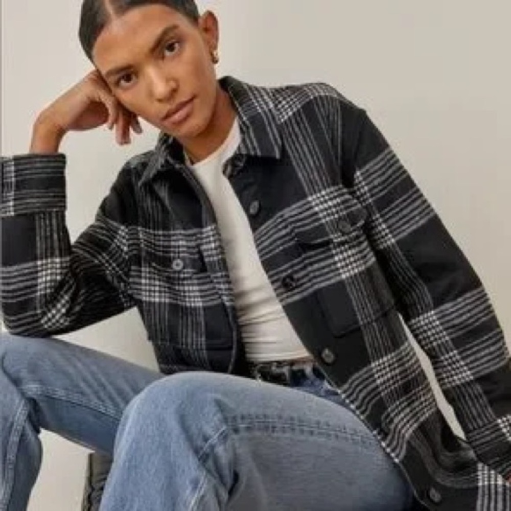 NWT Reformation Black and White Plaid Jacket
